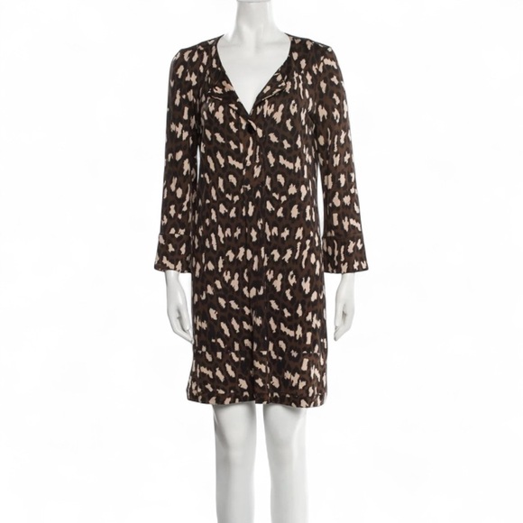Diane von Furstenberg Silk Shift Dress |Brown Animal Print| vintage - Picture 11 of 14